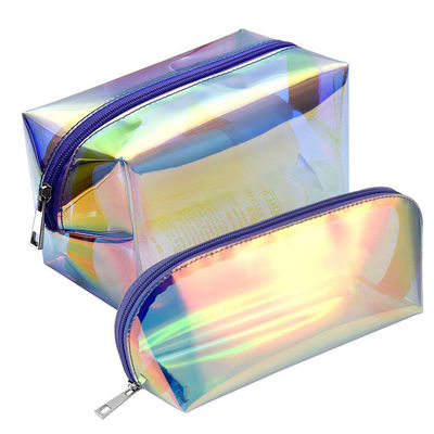 F Color 2 Pack Clear PVC Make Up Holographic Make Up Bag